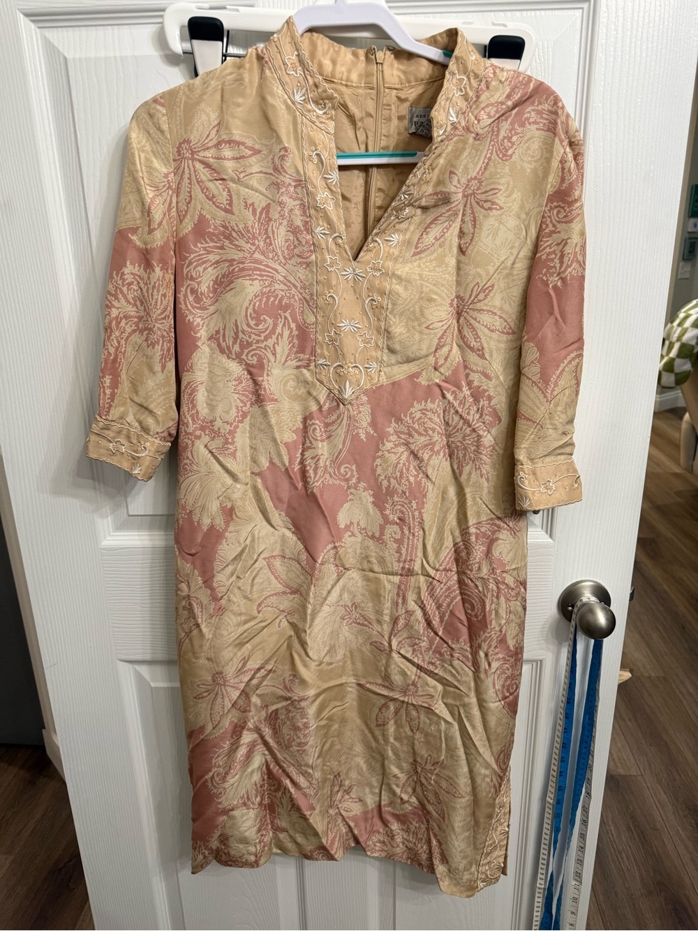 Adrianna Papell 100% Silk Embroidered Paisley Midi Dress Cottagecore Boho 12